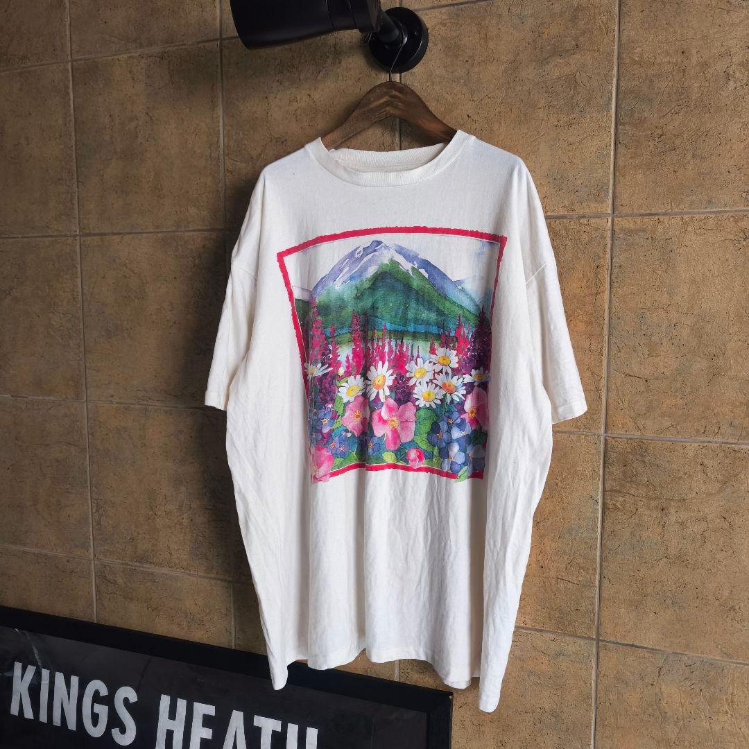90s USA製 花柄　ネイチャー　アート　Tシャツ シングルステッチ　XXL