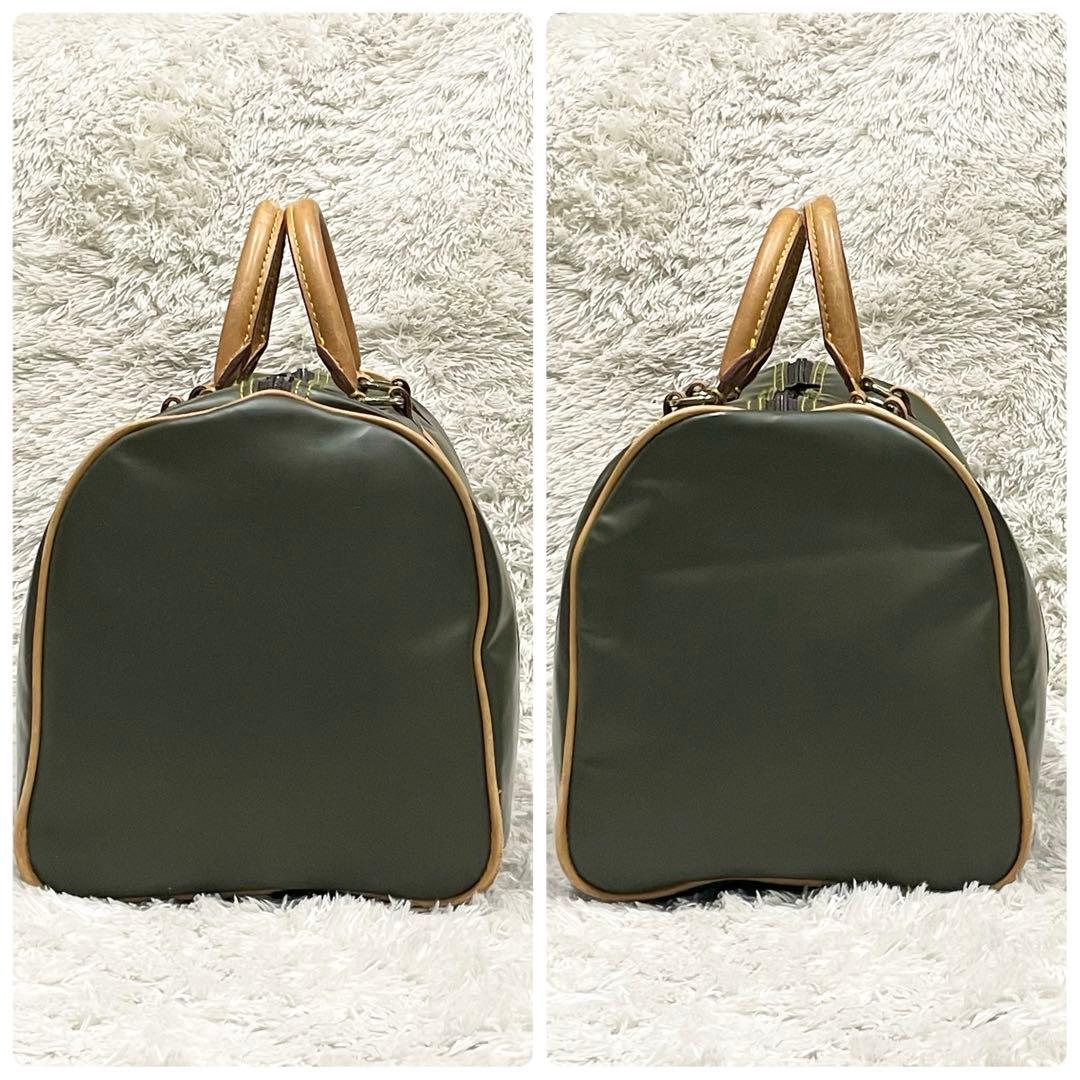 【美品】 ハンティングワールド ミニボストン ハンドバッグ カーキ オリーブ