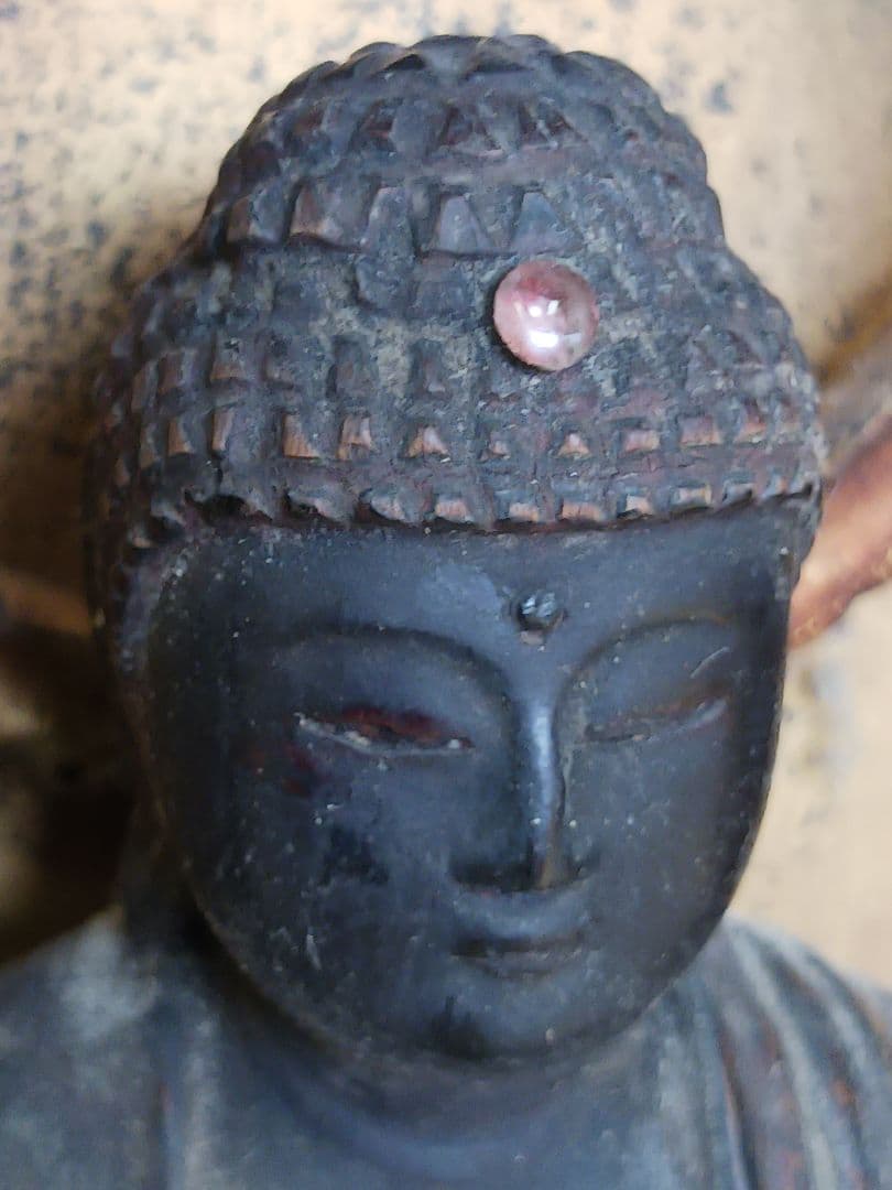 時代物　 玉眼　木彫　厨子　阿弥陀如来像　仏教美術　東洋彫刻　 仏像　金彩