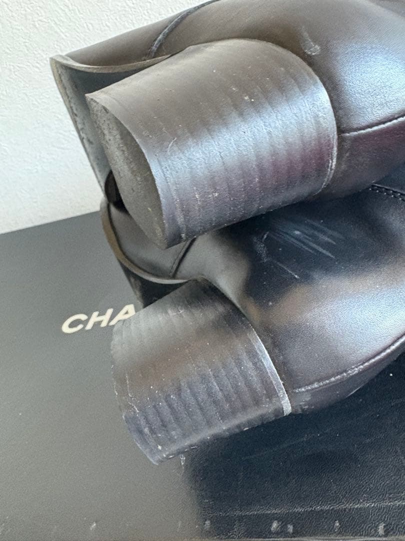CHANEL 黒 レザー ロングブーツ ヒール5cm