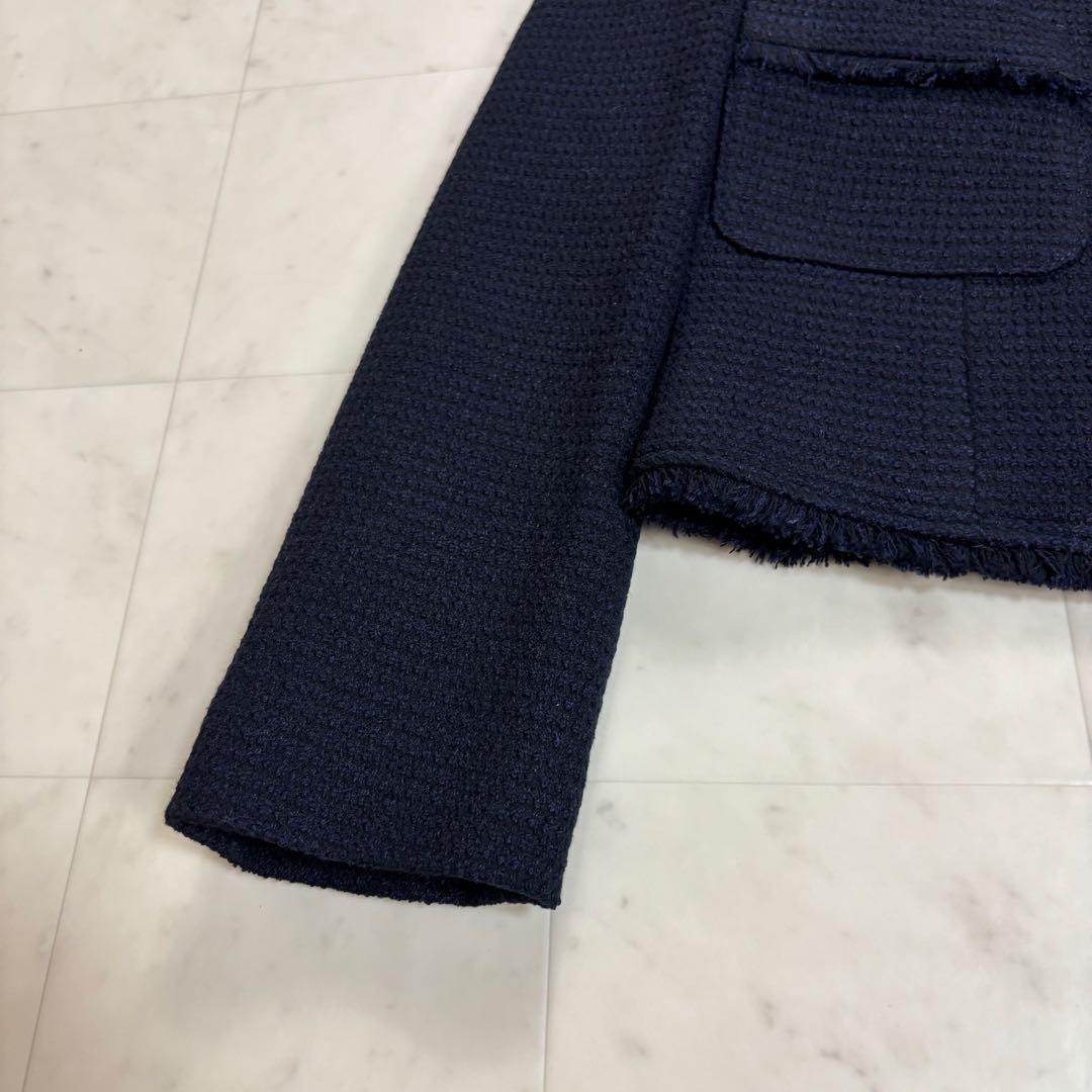 Ballsey★新品★ノーカラージャケット ワッフルツイード フリンジ ネイビー
