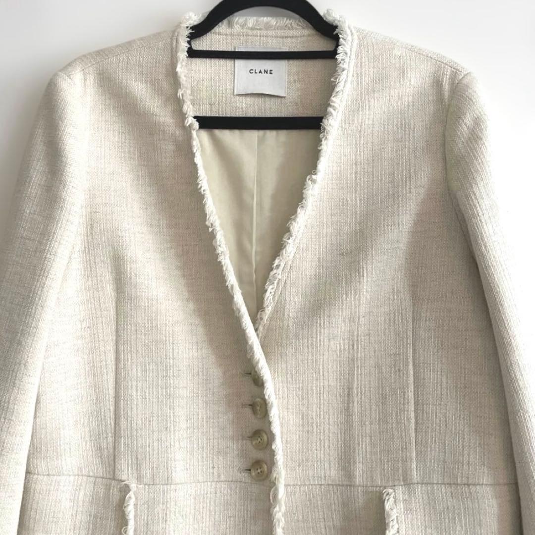 【美品】CLANE クラネ ツイードコート ジャケット ノーカラー ベージュ M