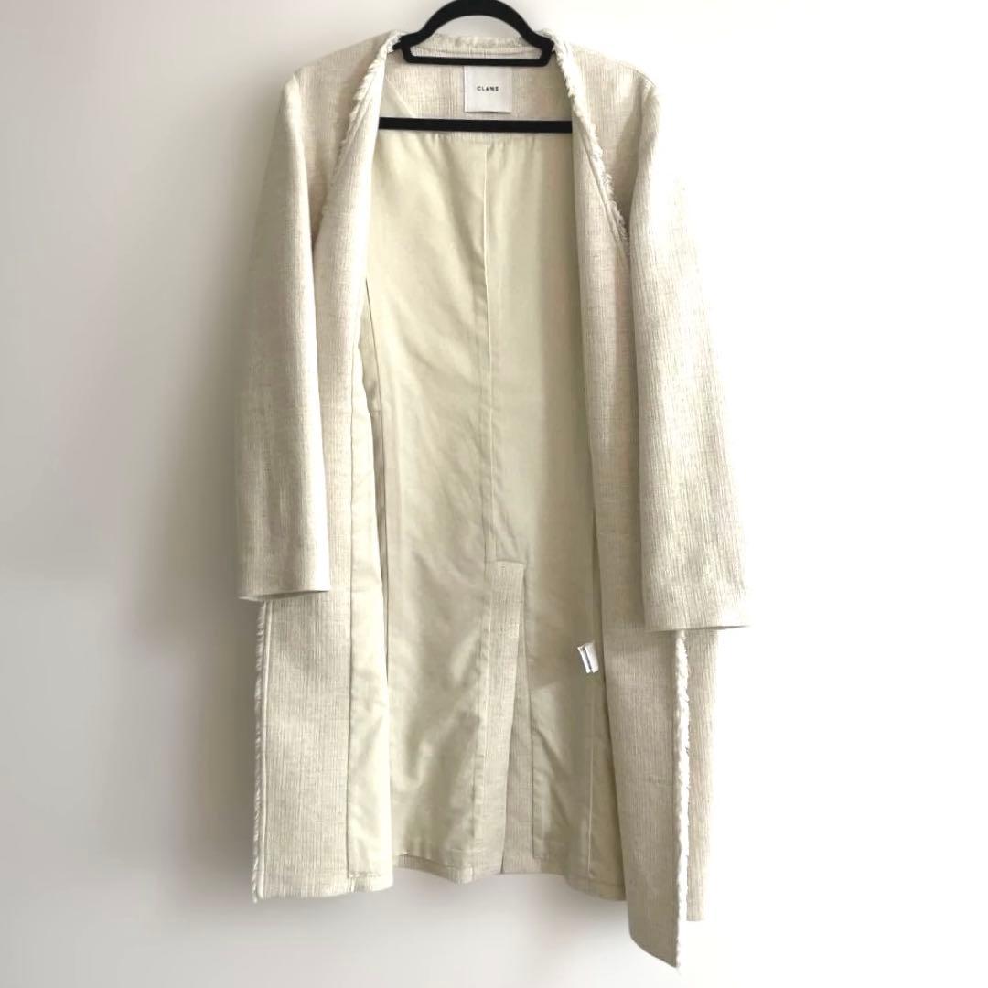 【美品】CLANE クラネ ツイードコート ジャケット ノーカラー ベージュ M