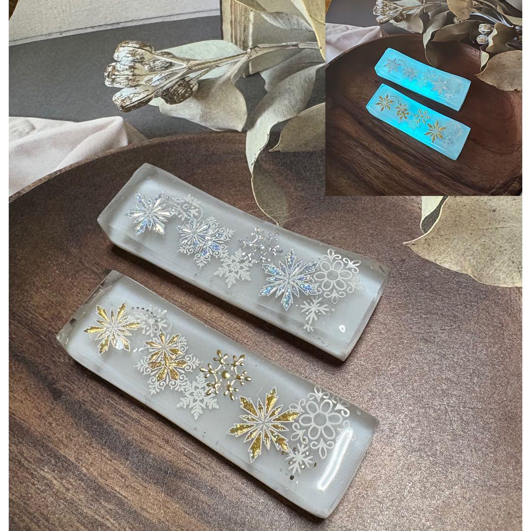 あんちき 　NO.465 箸置き2点セット レジン 雪の結晶(蓄光)