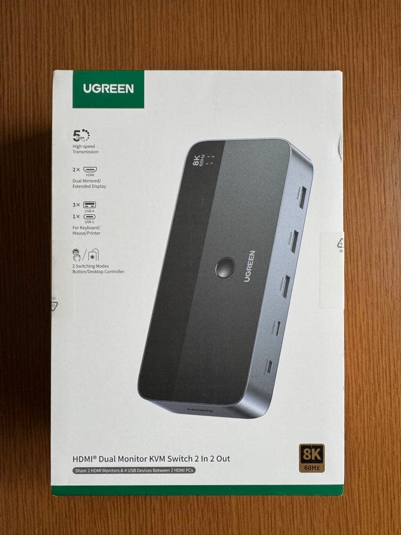 UGREEN HDMI 2.1 KVM切替器 デュアルモニター 2入力2出力