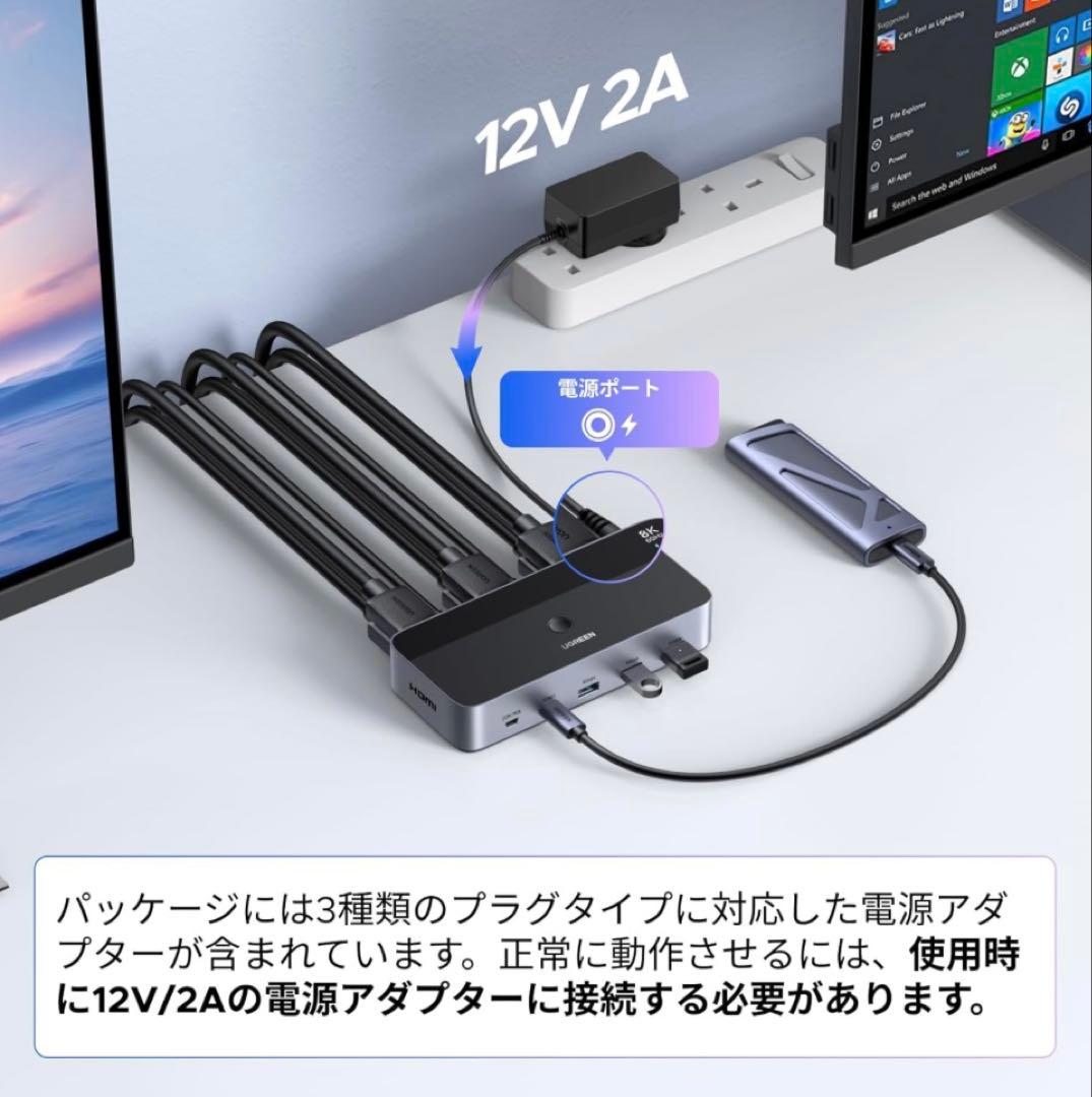 UGREEN HDMI 2.1 KVM切替器 デュアルモニター 2入力2出力