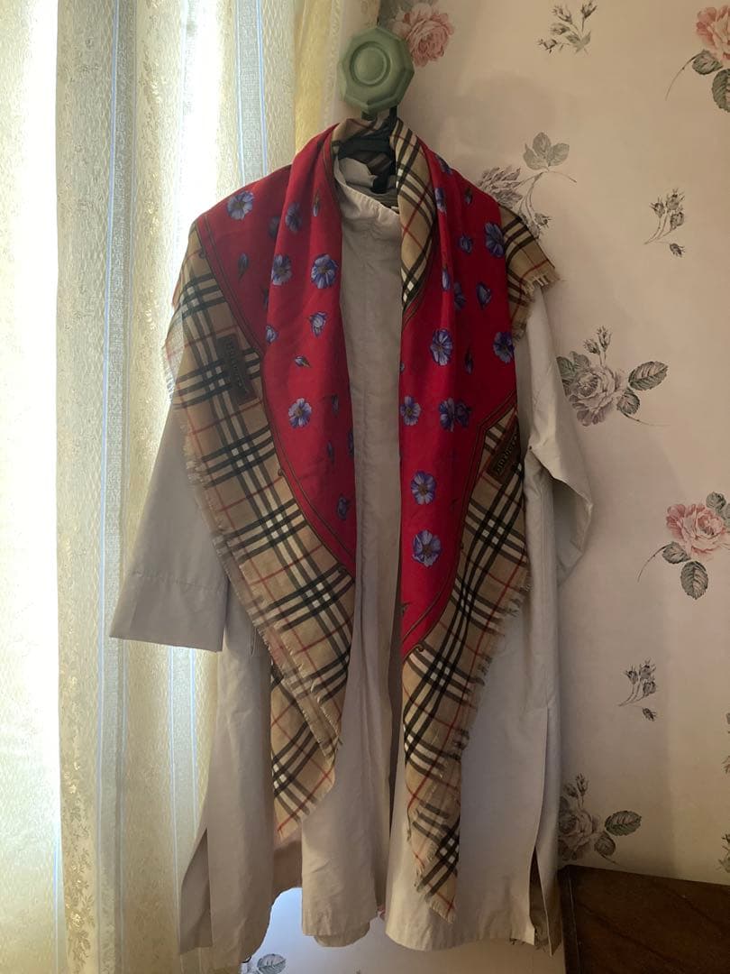Burberry 青タグ 超大判シルク混ストール MADE IN ITALY
