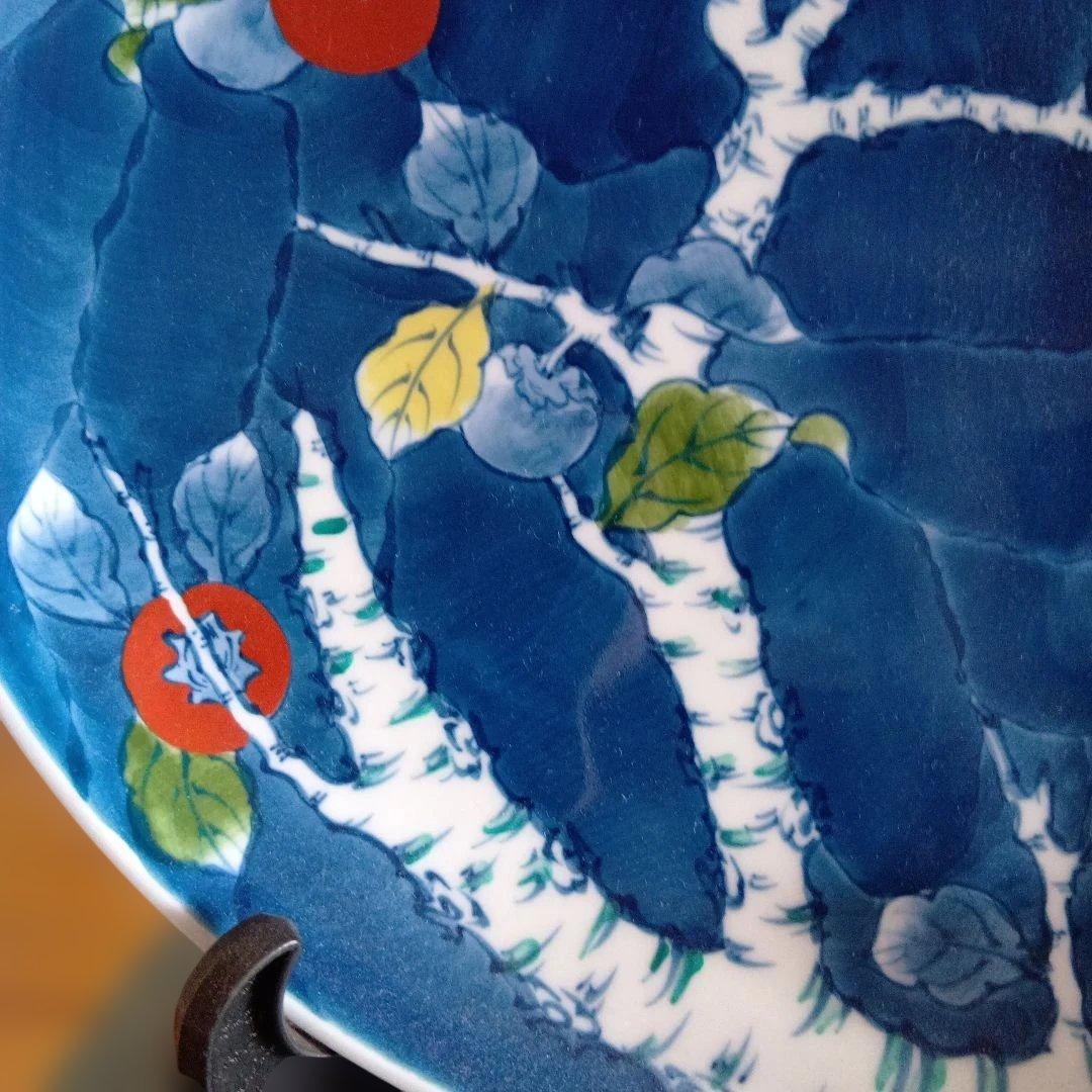 色鍋島 手描き柿の木デザイン陶器皿