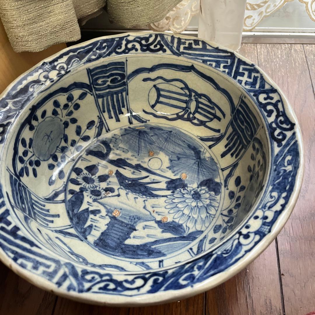 期間限定最終処分特価名品、中国，朝鮮、古陶磁？　染付　超大鉢　味わいがあるお品物
