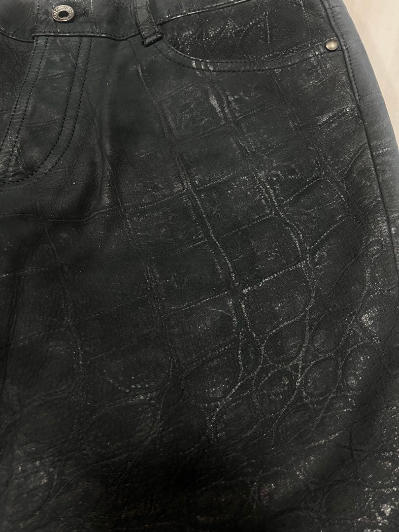 5351 POUR LES HOMMES クロコ型押し レザーパンツ 牛革 4
