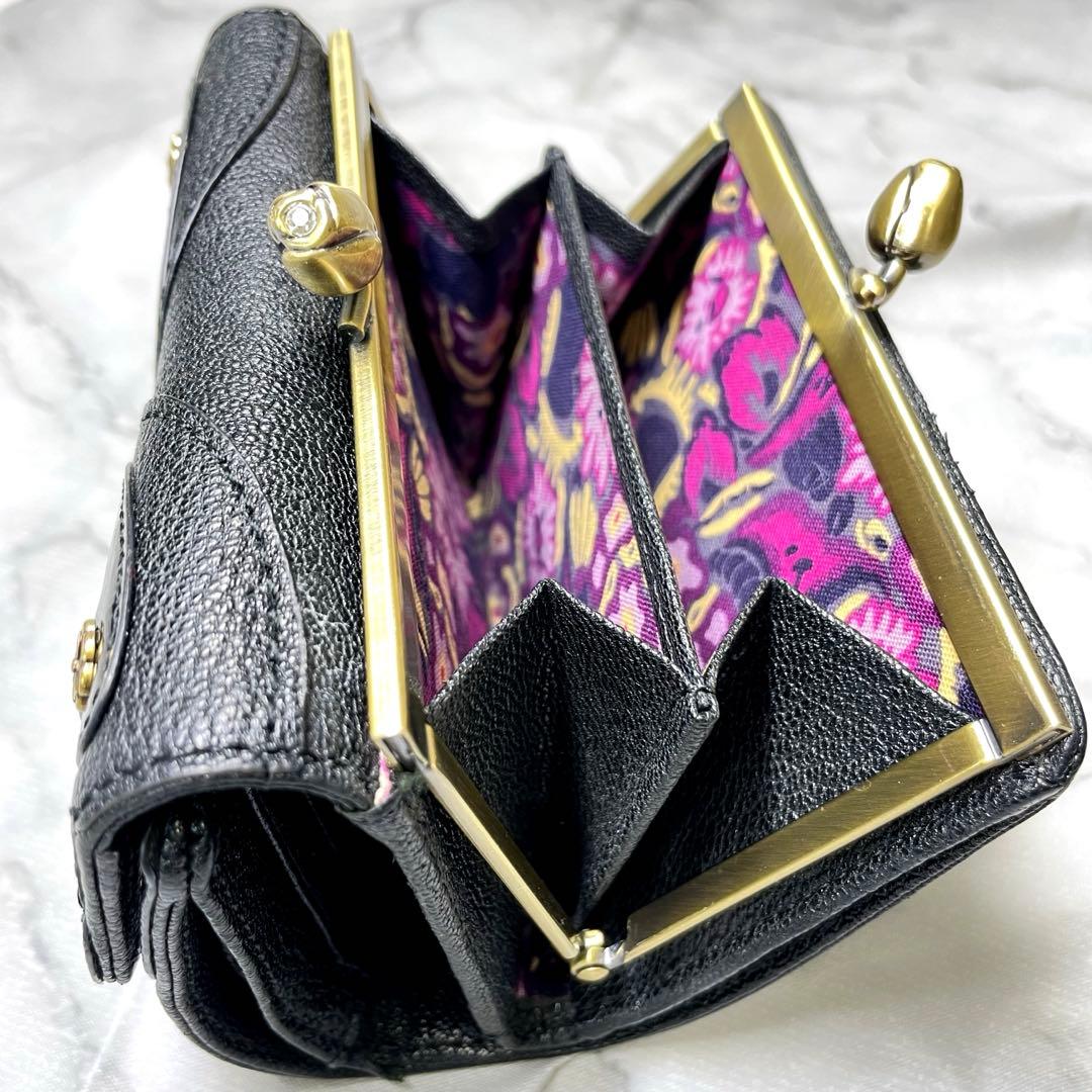 ANNA SUI がま口 二つ折り財布 ビッグバタフライ 本革 羊革
