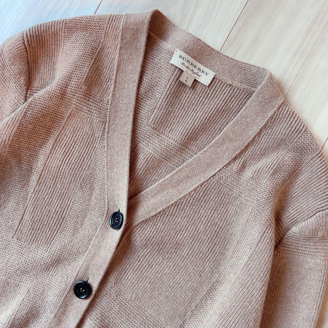 希少＊BURBERRY カシミヤウール カーディガン L シャドーチェック柄