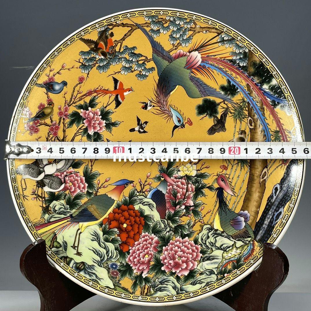 清乾隆鳳着牡丹紋賞盤 景徳鎮 陶磁器 装飾品 現代工芸品 美術品 置物