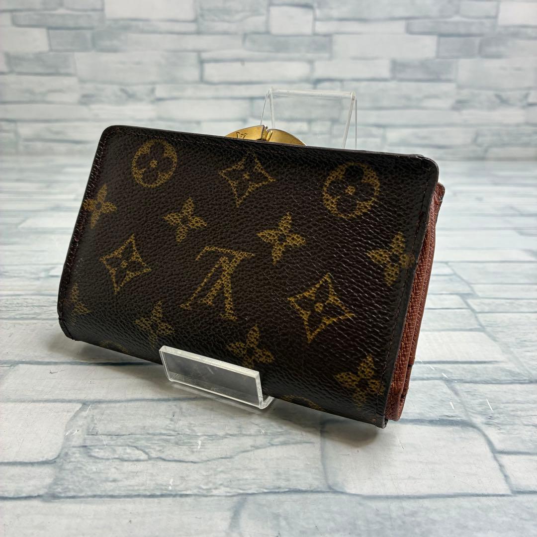 美品50 VUITTON ルイヴィトン モノグラム 二つ折り財布　がま口　ku8
