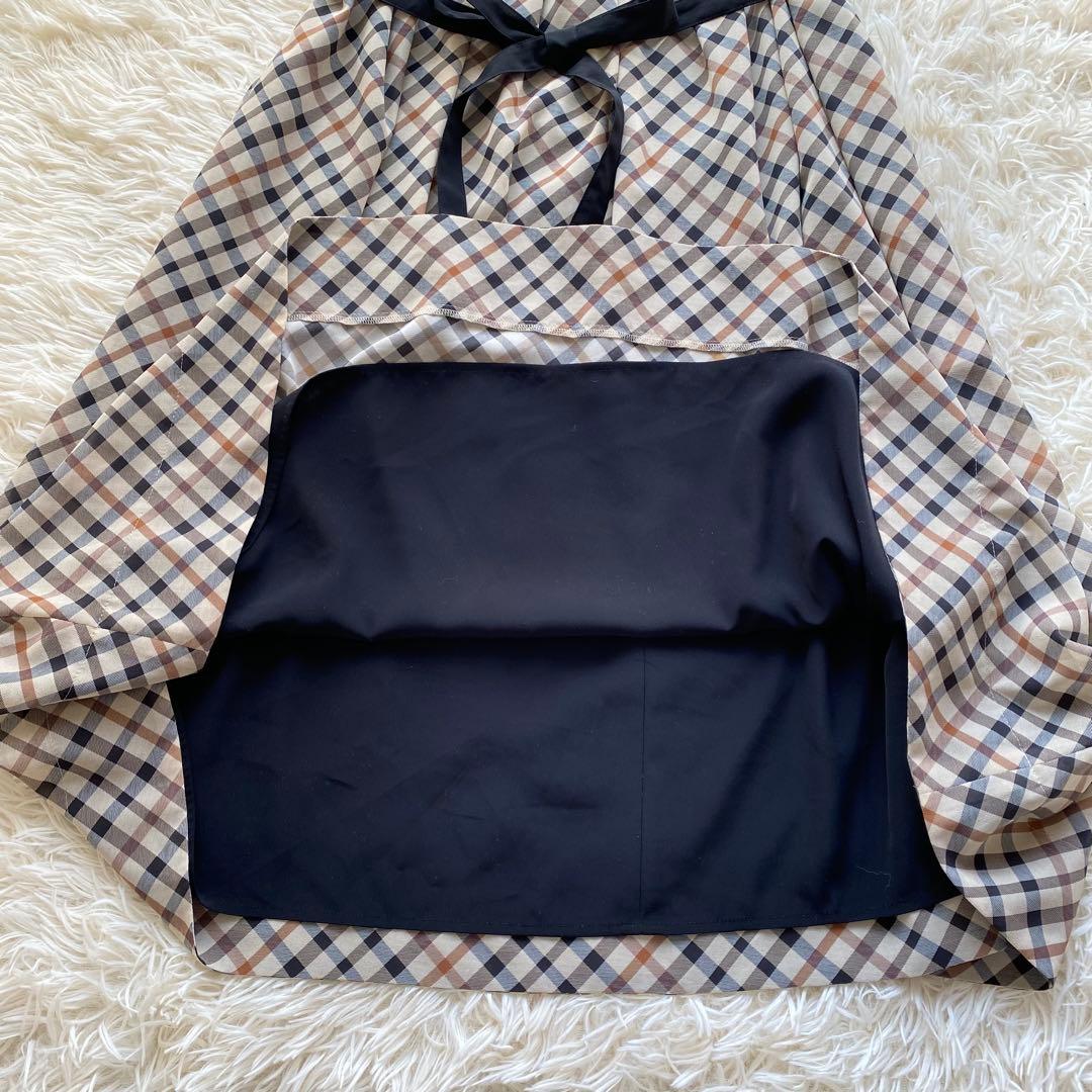 DAKS ダックス ハウスチェック 胸元タック ワンピース リボンベルト 総柄