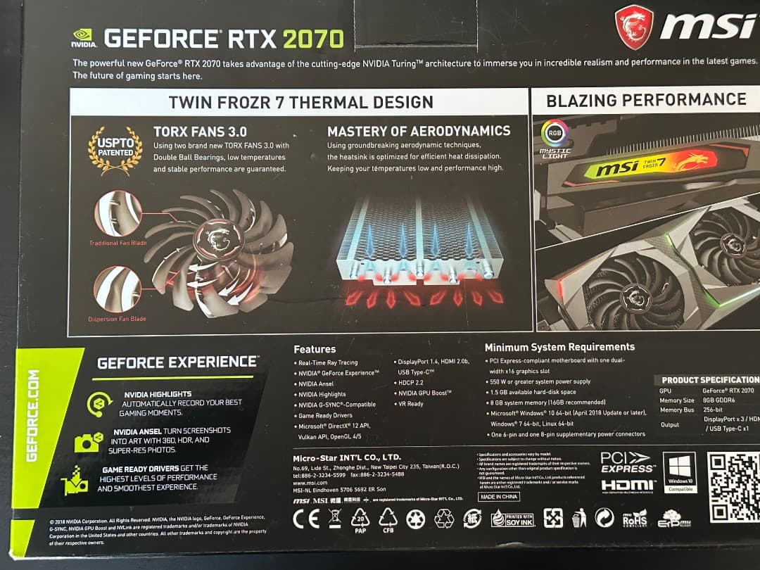 【Drails】MSI GeForce RTX2070 GAMING 8G