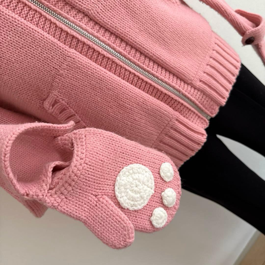 itimiうさ耳付きニットフードカーディガン（袖口一体型手袋付き）