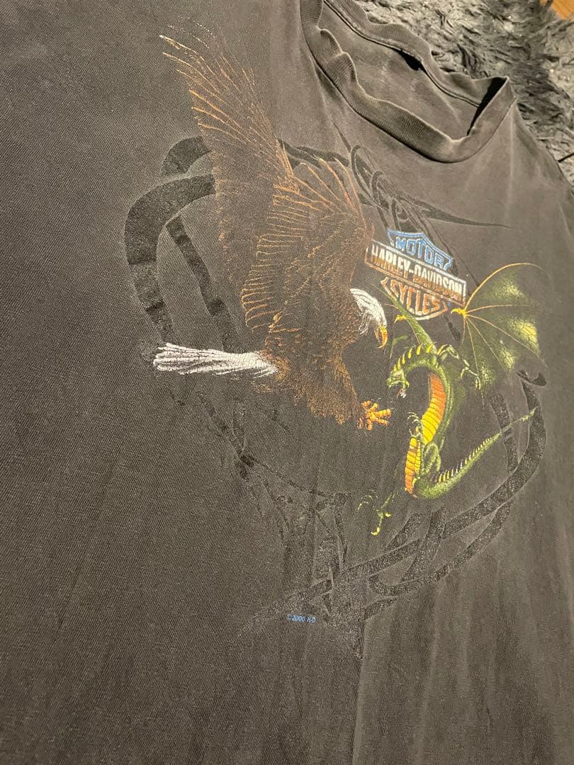 ハーレーダビッドソンイーグルドラゴンtシャツフェードusa製