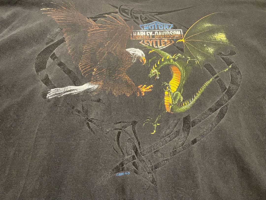 ハーレーダビッドソンイーグルドラゴンtシャツフェードusa製