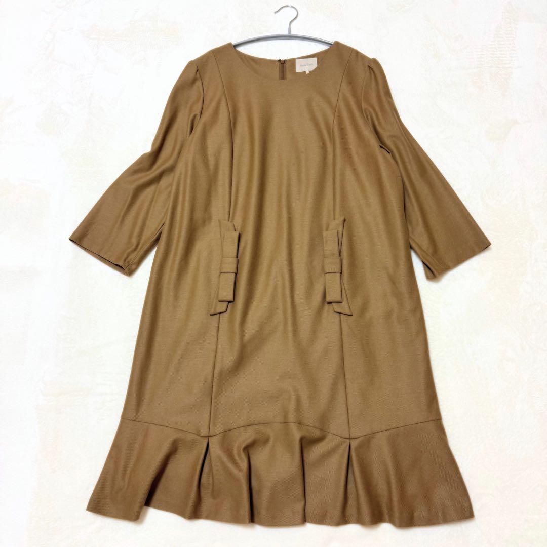 【ローズティアラ】美品 大きいサイズ 46ワンピース チュニック リボン ウール