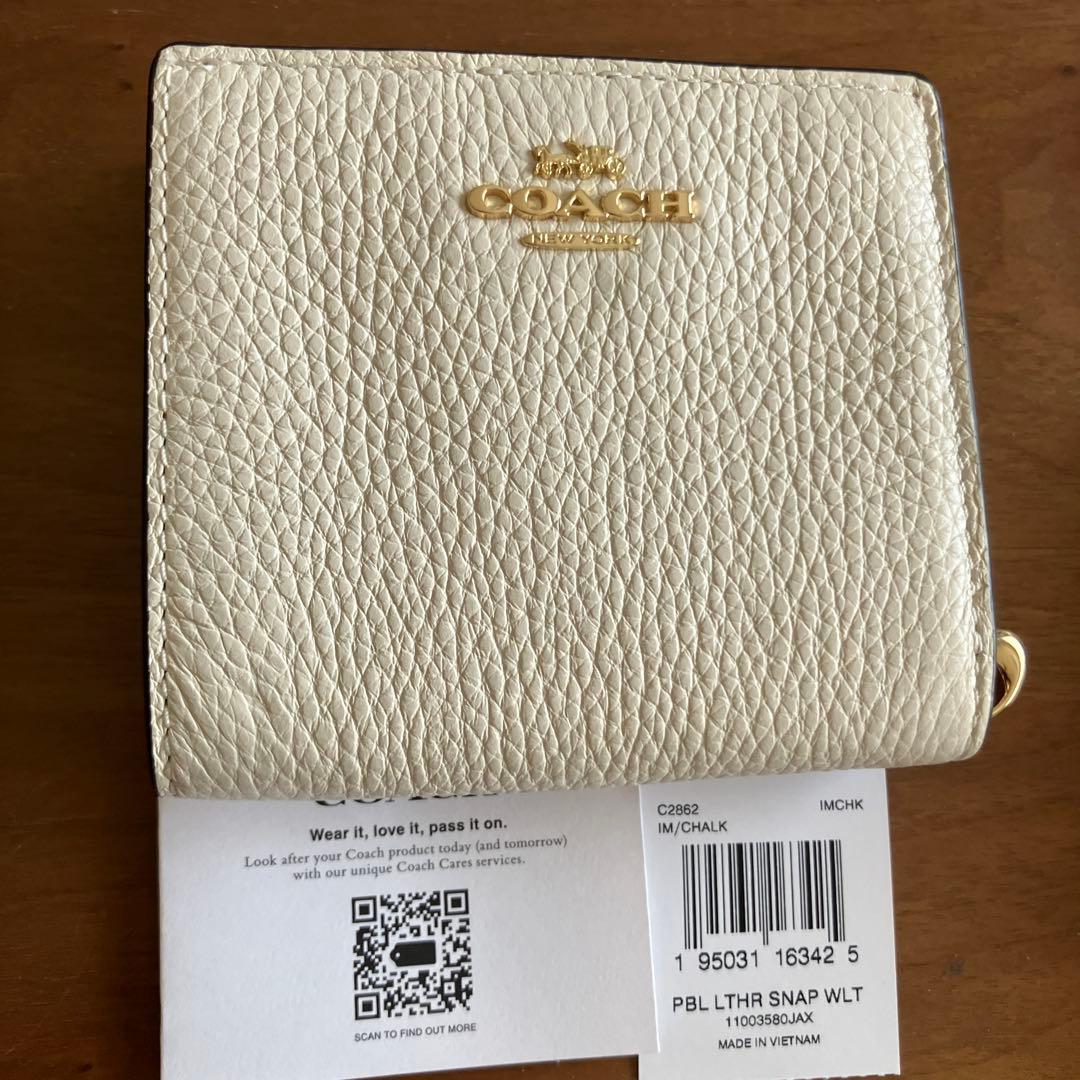 新品未使用二つ折り財布 COACH レザー C2862 IMCHK 1 ホワイト