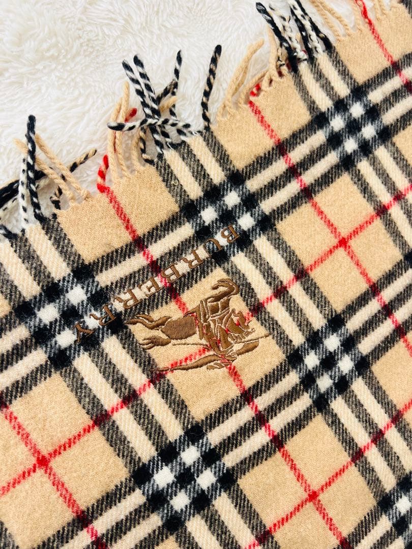 極美品バーバリー　ノバチェック　大判ストール　ホース刺繍　膝掛け　ブランケット