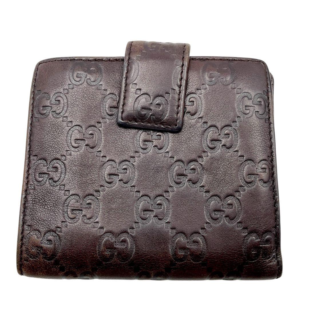 【美品】GUCCI　グッチ　折り財布　ブラウン　エンボスロゴ　GG総柄