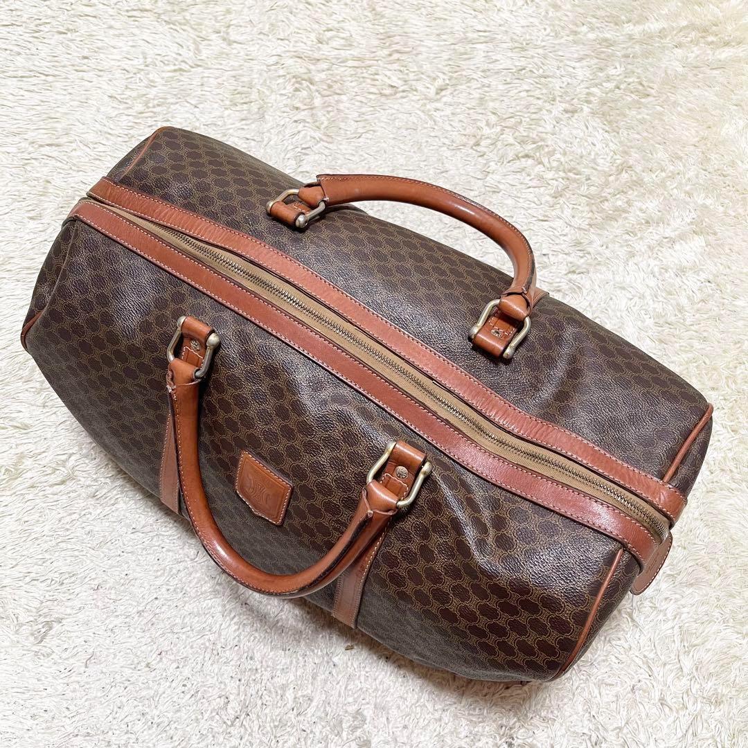 【特大容量】セリーヌ　ボストンバッグ　マカダム　レザー　ゴールド金具 トリオンフ