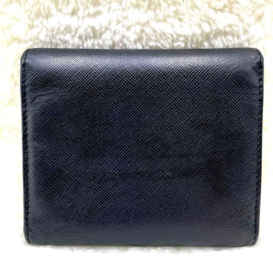 美品 プラダPRADA サフィアーノレザー 3つ折り 財布 三角ロゴ ブラック