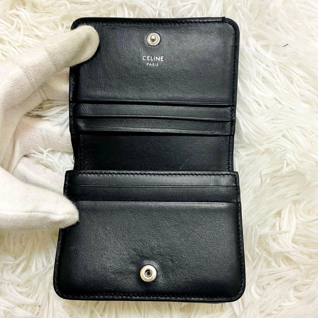 極美✨付属完備✨CELINE 二つ折り財布 トリオンフ シルバー金具 ブラック