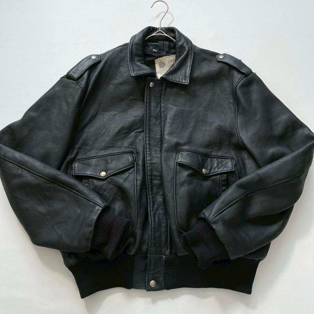 【MM】japa フランス製 A-2型 レザー フライトジャケット 黒