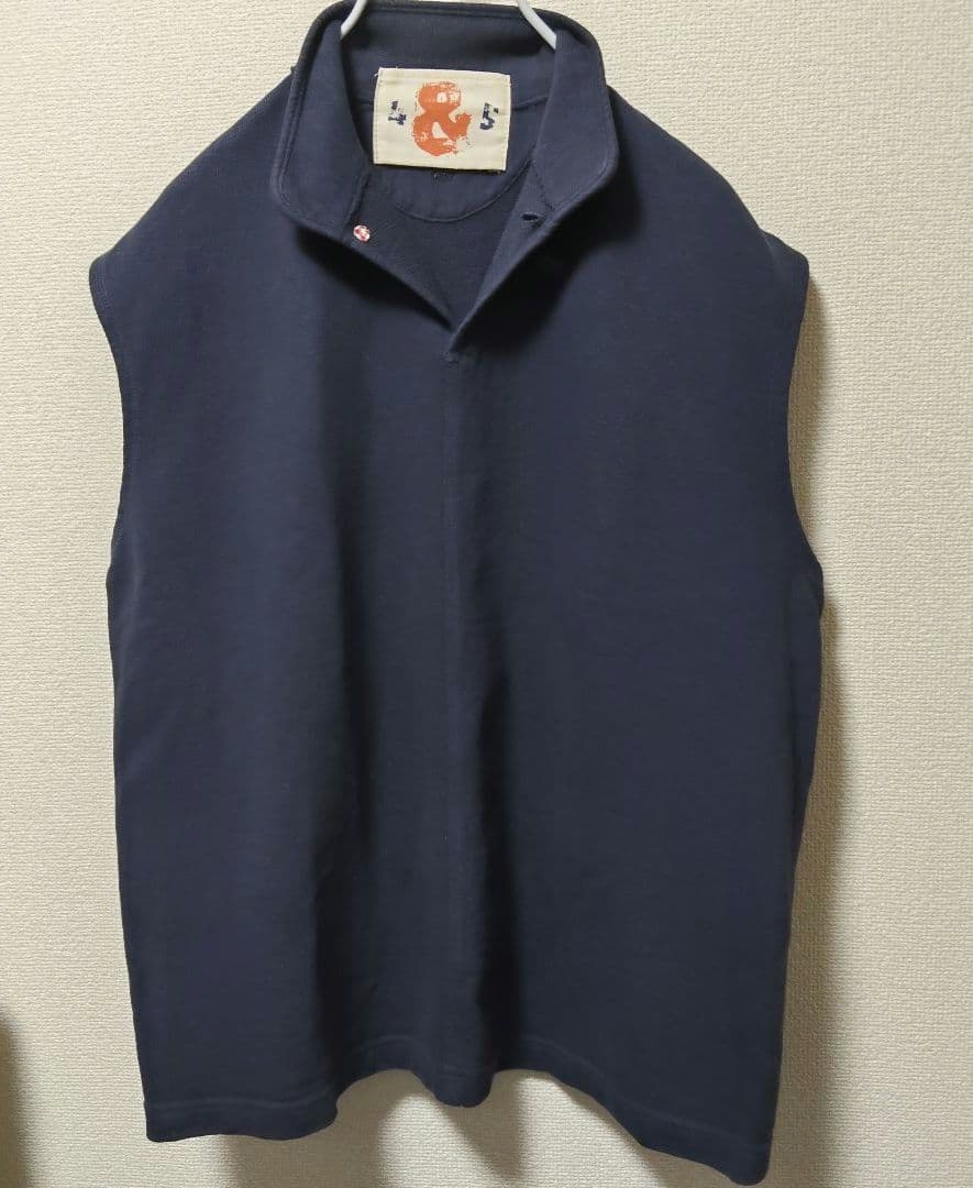 美品 45rpm スウェット ベスト スタンドカラー 紺 5 XL ノースリーブ