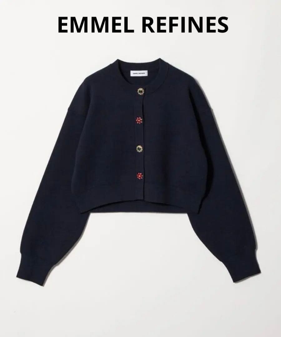 EMMEL REFINES EM HW ビジュー ミニ カーディガン　ネイビー