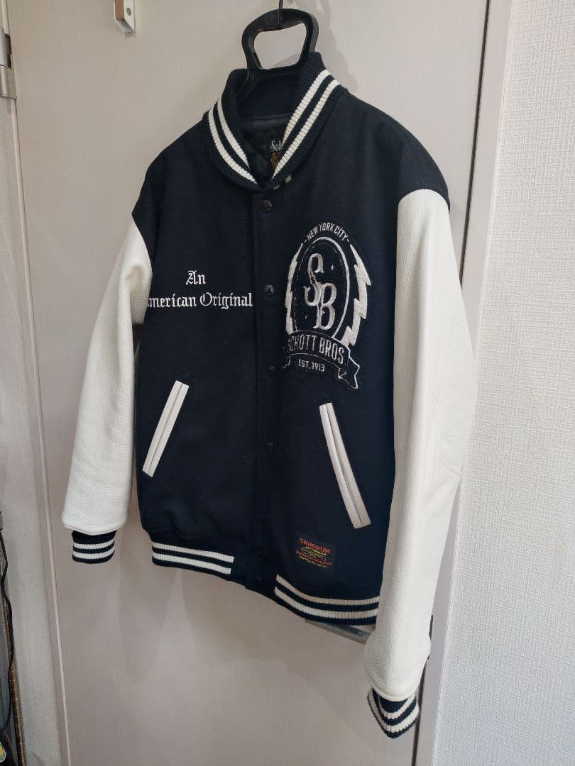 schott ショット メルトン 袖レザー スタジアムジャンパー M