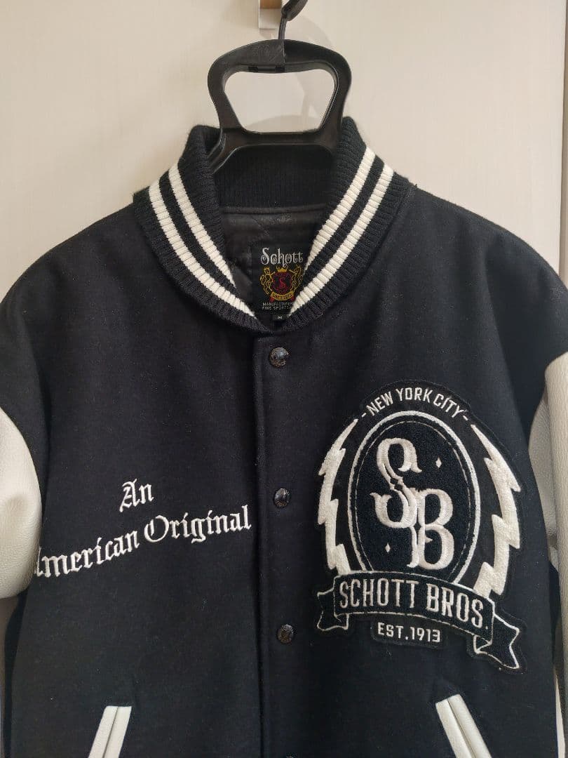 schott ショット メルトン 袖レザー スタジアムジャンパー M