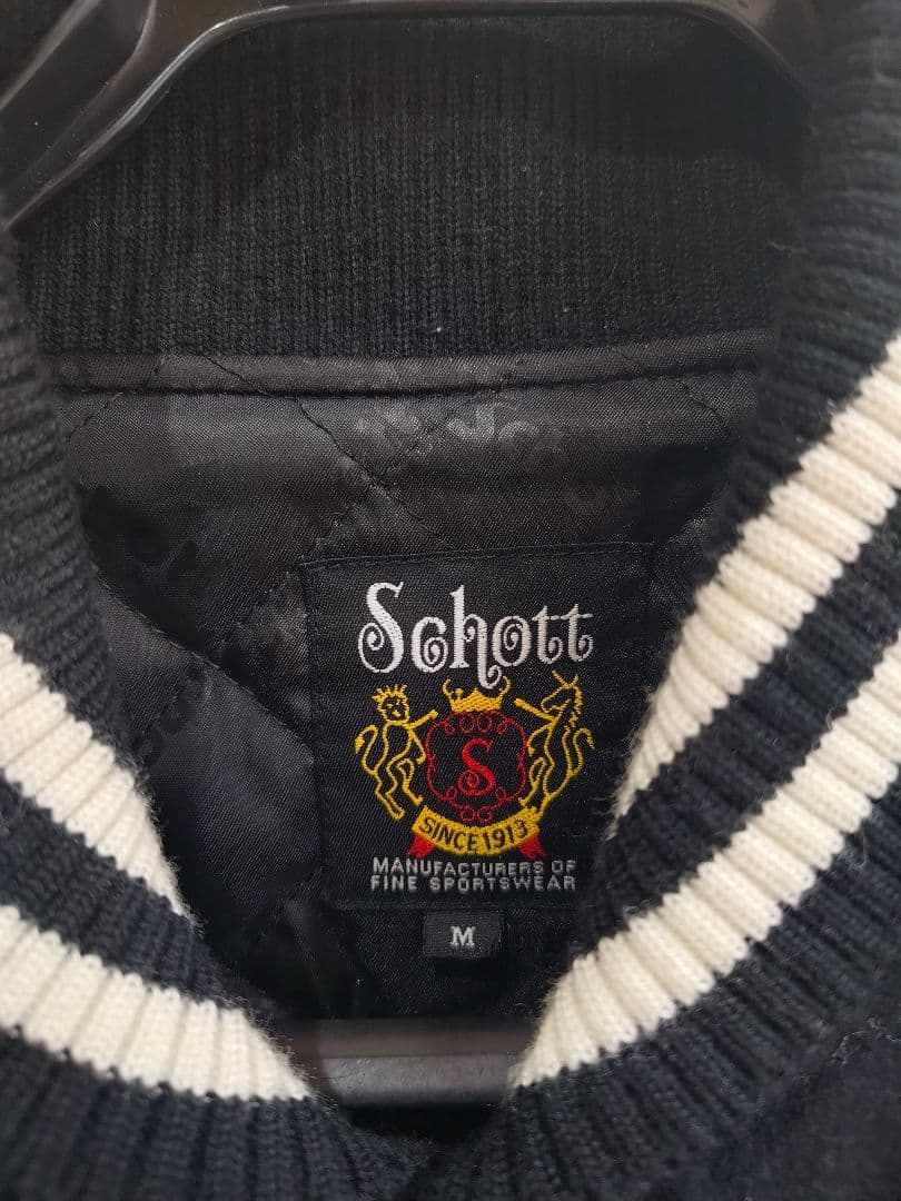 schott ショット メルトン 袖レザー スタジアムジャンパー M