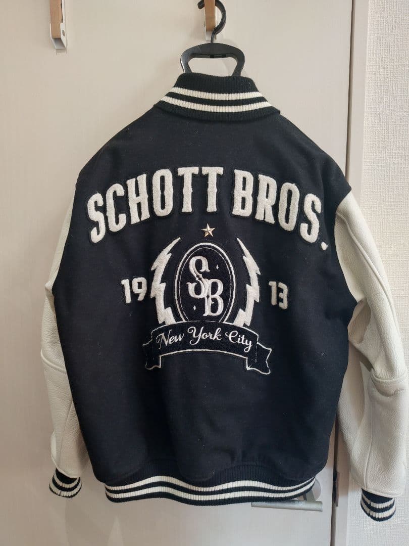 schott ショット メルトン 袖レザー スタジアムジャンパー M
