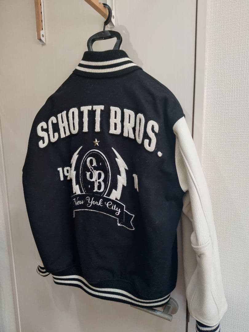 schott ショット メルトン 袖レザー スタジアムジャンパー M