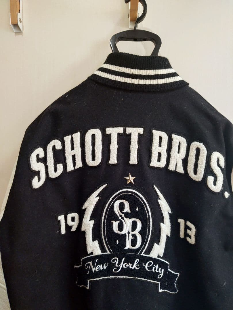 schott ショット メルトン 袖レザー スタジアムジャンパー M