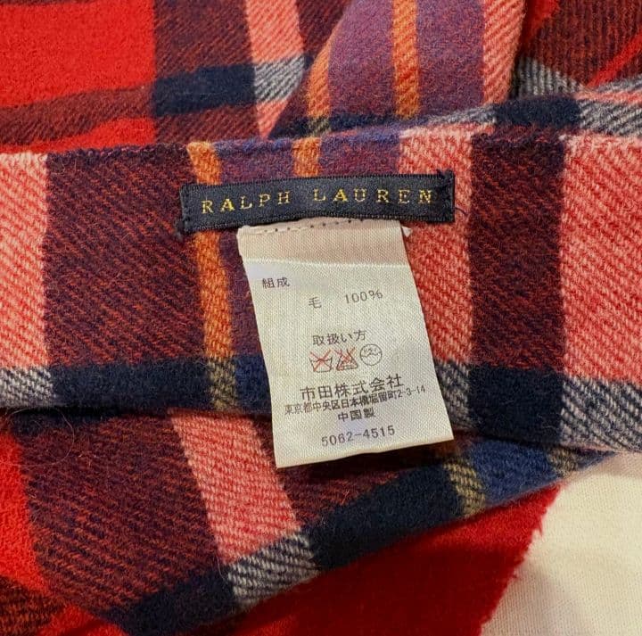 美品　RALPH LAUREN　タータンチェック大判ストールマフラー　ラルフ