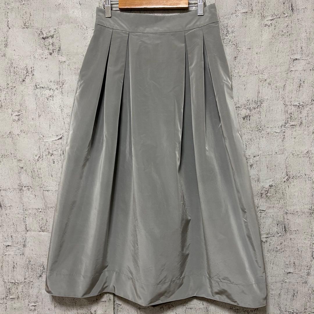 【Demi-Luxe BEAMS】 シルバー タックスカート フレアスカート M