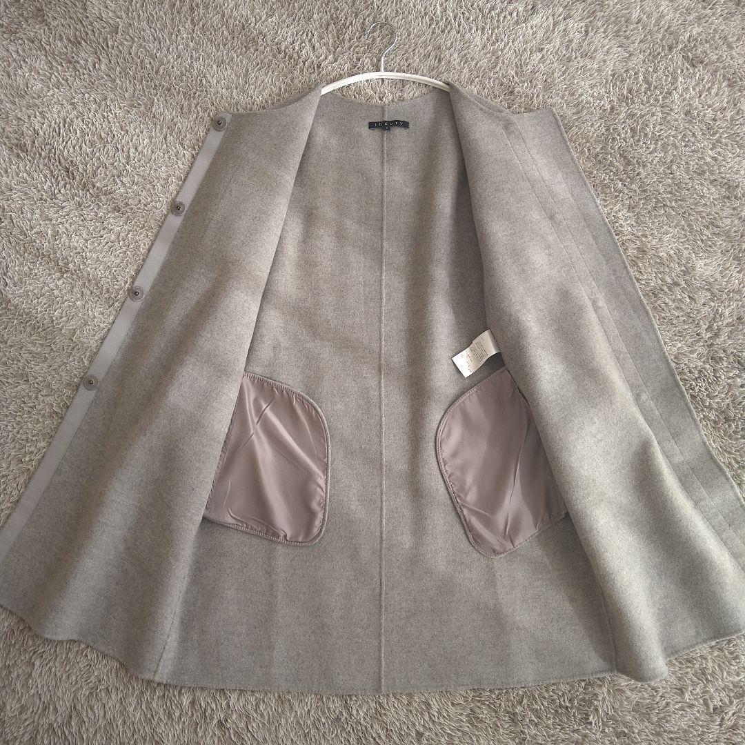 Theory セオリー ウールカシミヤノーカラーコート グレー P ロングコート
