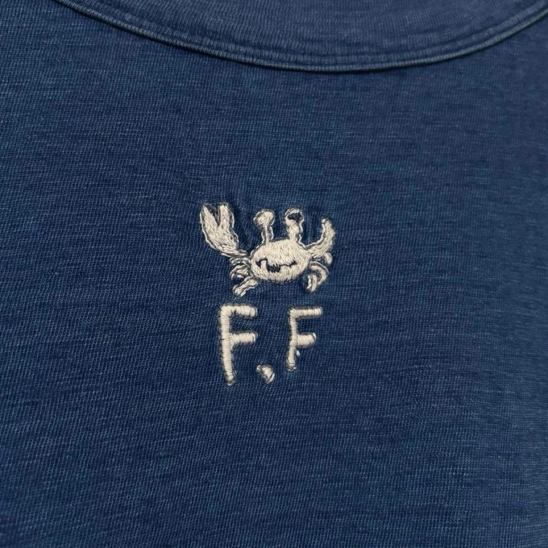 【美品】45R 海ものがたり半袖Tシャツ　カニ刺繍　インディゴ　サイズ2 日本製