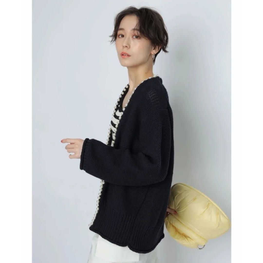 【新品・タグ付き】Arpege story＊パール付きローゲージカーデ