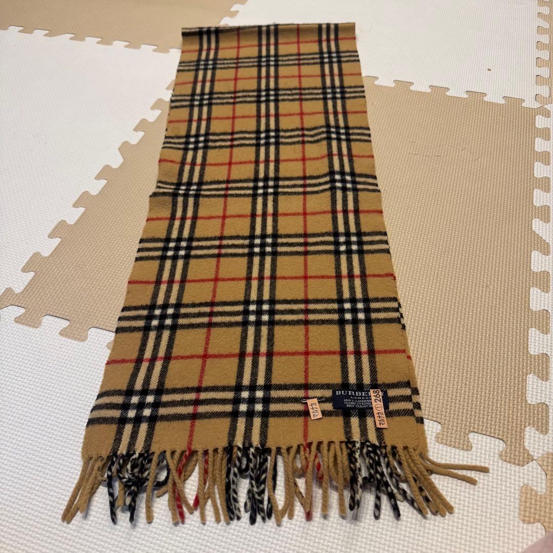【美品】BURBERRY チェック柄 マフラー ラムウール100% ベージュ定番