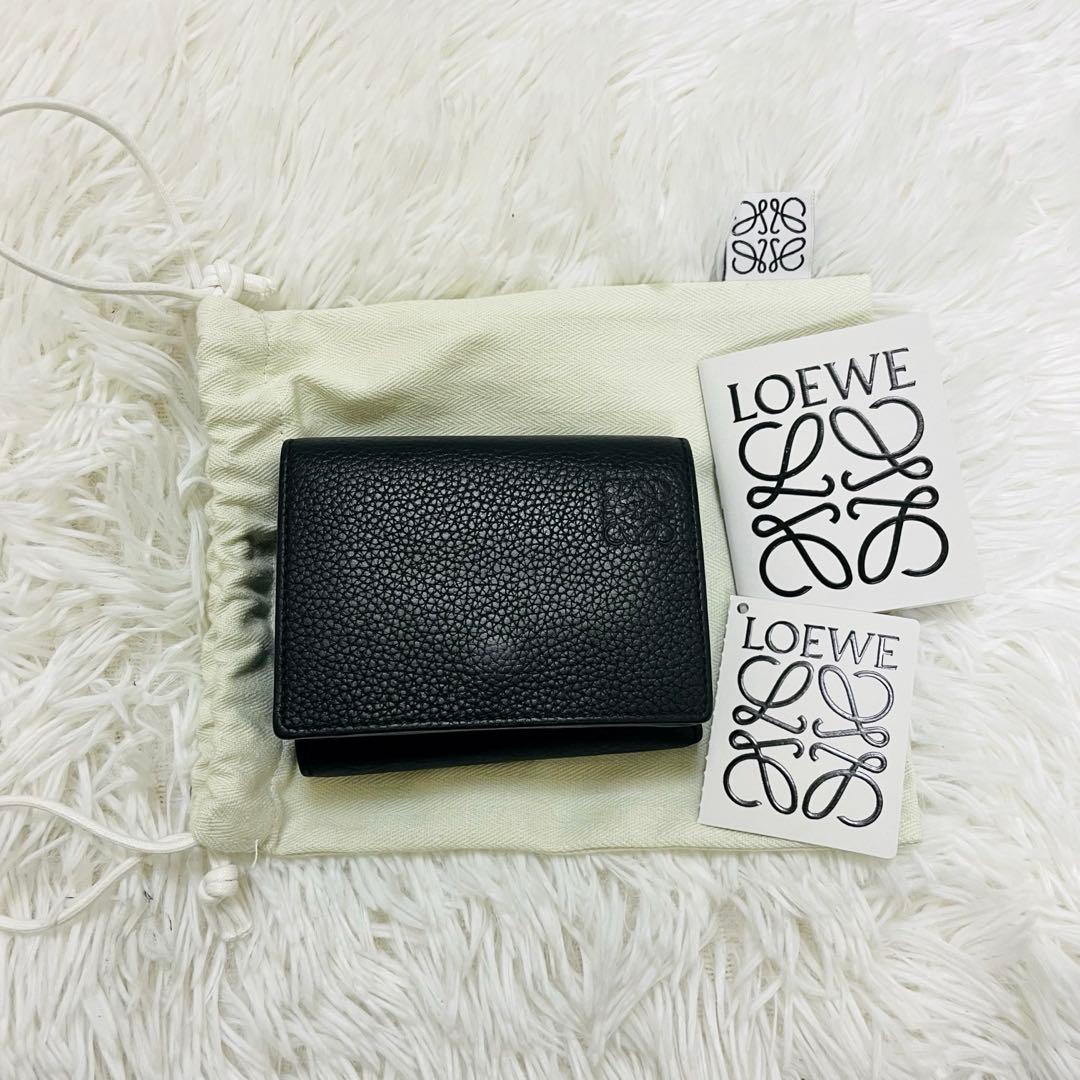 極美✨ 付属完備✨ロエベ 三つ折り財布 トライフォールド レザー ブラック
