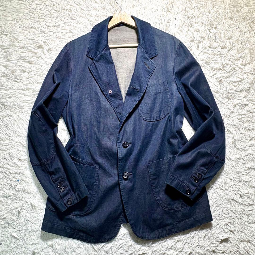【美品】45R テーラードジャケット　デニム　綿　エルボーパッチ　日本製