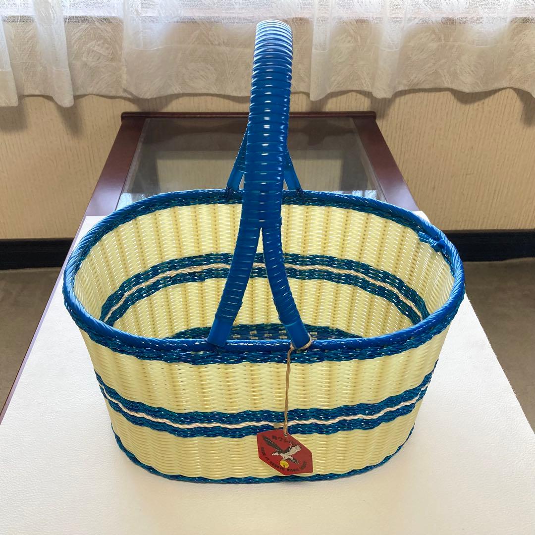 鈴ワシ印 買い物かご 籠 バスケット バッグ ビニール ポップ 昭和レトロ 新品