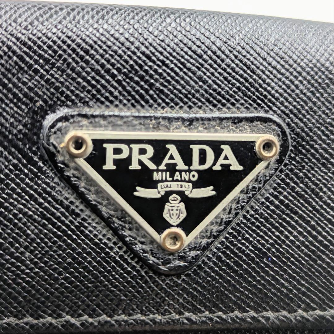 PRADA プラダ 二つ折り財布 サフィアーノレザー ブラック カード付