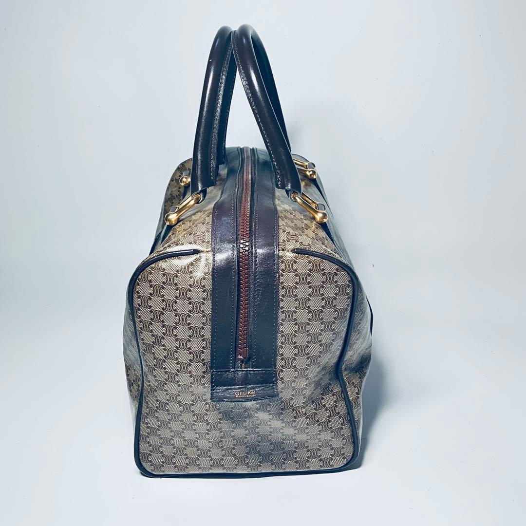 美品 CELINE PVC レザー ボストンバッグ マカダム トリオンフ 茶